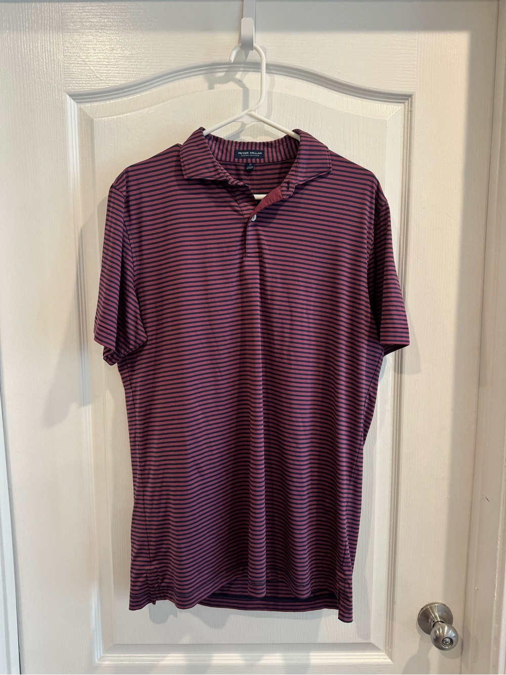 Peter Millar Men's Burgundy and Black Striped Polo